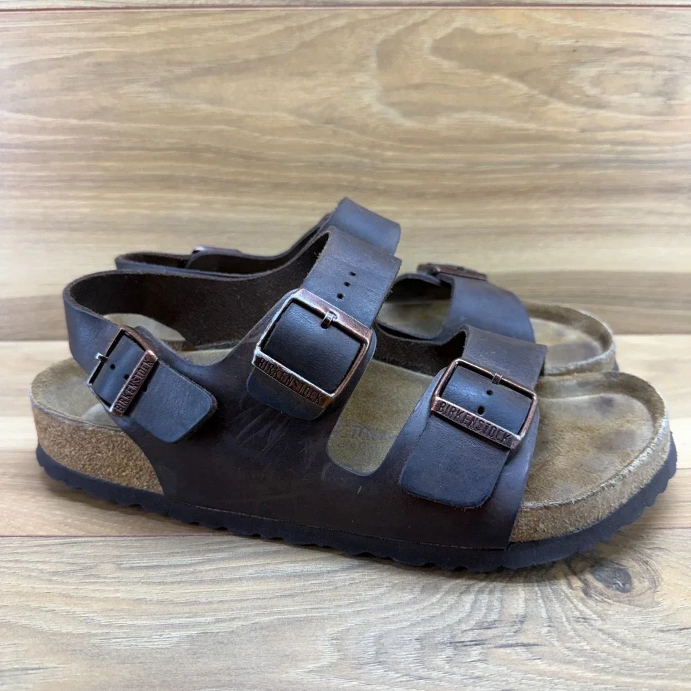 Birkenstock Milano Soft Foot Bed Sandal Men 8 W EU 41 Habana Brown Oiled Leather